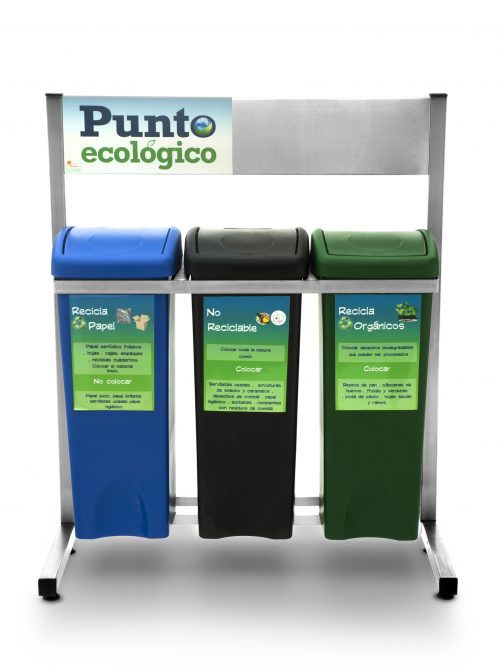 Basureros ecológicos para reciclaje de 3 puestos en ACERO PULIDO